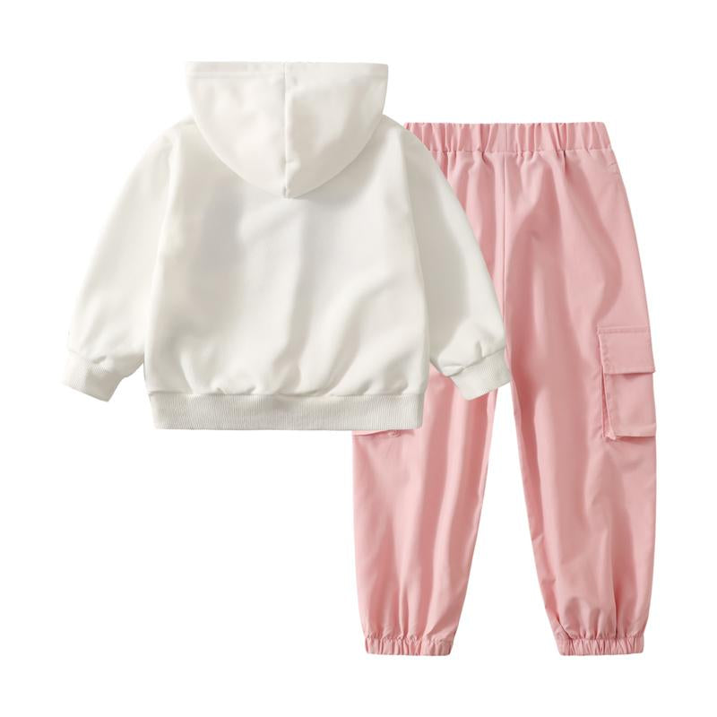 Girls' Sportswear Set 4-Piece Cute Hoodie and Jogger Pants Outfit Set Suitable for Ages 3-14