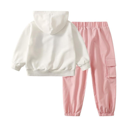 Girls' Sportswear Set 4-Piece Cute Hoodie and Jogger Pants Outfit Set Suitable for Ages 3-14
