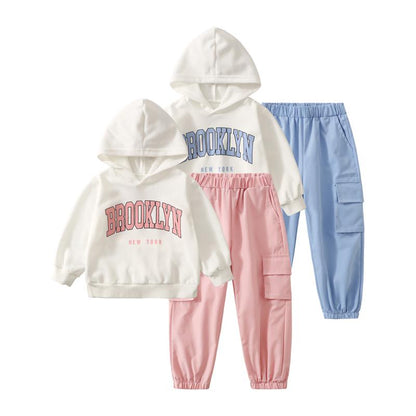 Girls' Sportswear Set 4-Piece Cute Hoodie and Jogger Pants Outfit Set Suitable for Ages 3-14