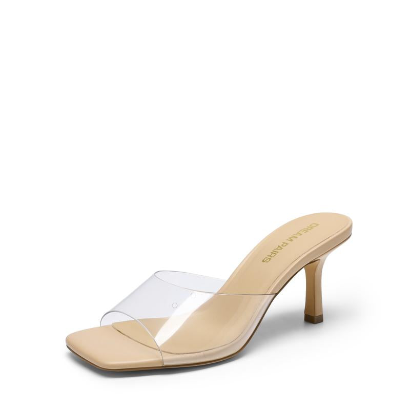 Dream Pairs Women'S Square Toe Heeled Slide Sandals Chic Elegant Comfortable Party Heels Shoes for Girls Casual Office Slip-On Sandals