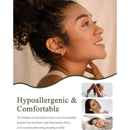 CASSIECA Flat Back Earrings for Women Cartilage Earrings Stacks-20G Surgical Stainless Steel Flatback Stud Hoop Earring Set Daith Conch Tragus Helix Piercing Jewelry