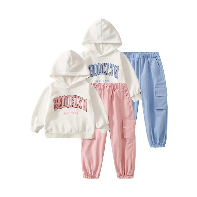 Girls' Sportswear Set 4-Piece Cute Hoodie and Jogger Pants Outfit Set Suitable for Ages 3-14