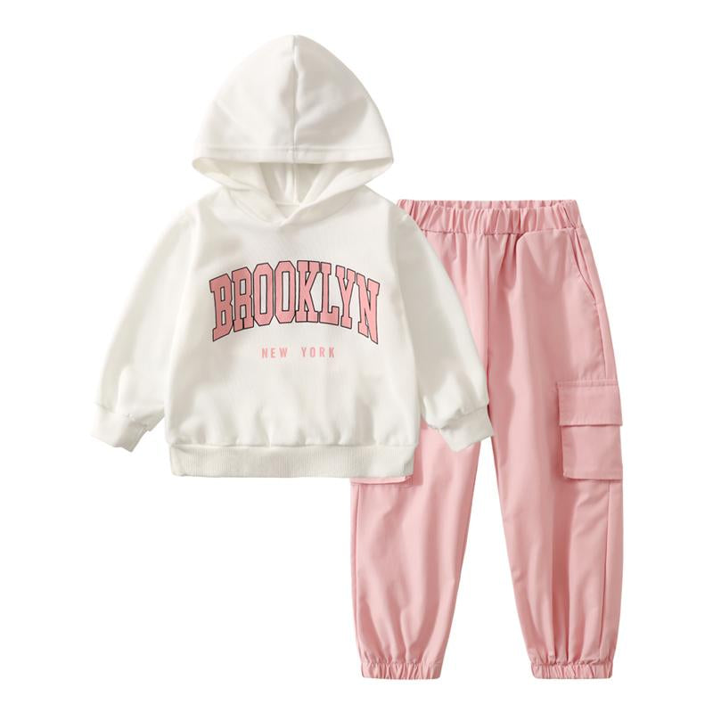 Girls' Sportswear Set 4-Piece Cute Hoodie and Jogger Pants Outfit Set Suitable for Ages 3-14